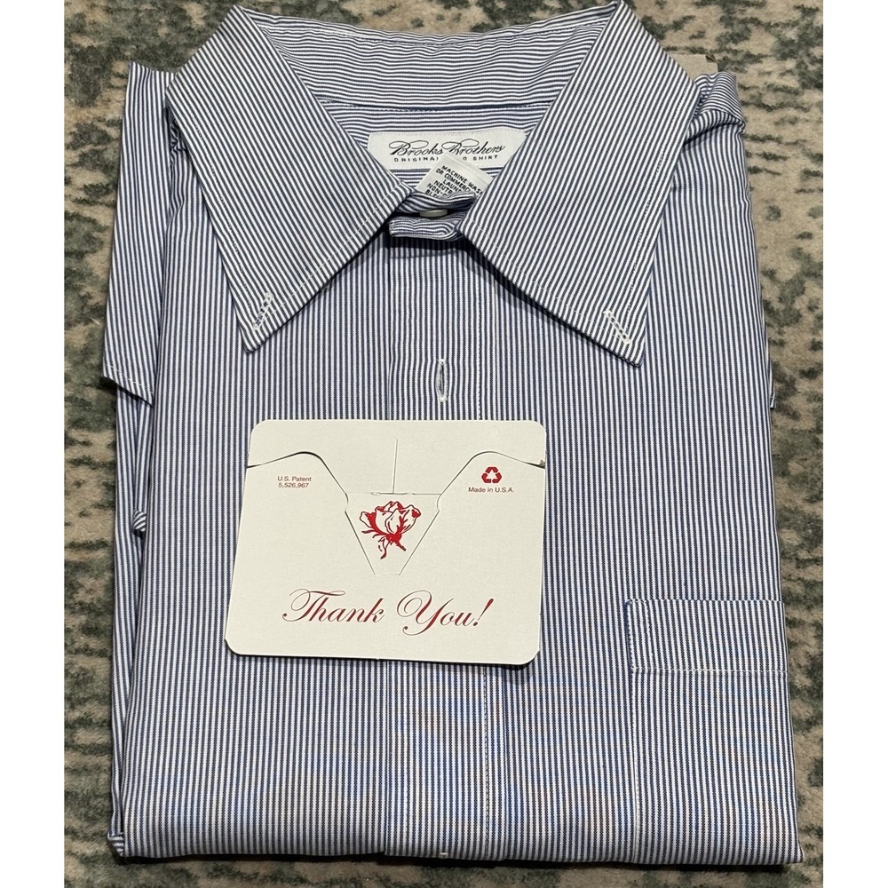 Deadstock VTG Brooks Brothers Made in USA Dress Shirt Blue Stripe 17 34